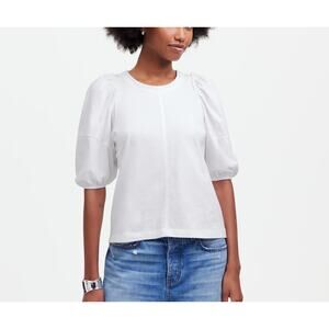 Madewell Women's Crew Neck Puff-Sleeve Relaxed Tee White S Small 
New